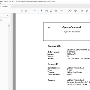 Liebherr Hydraulic excavator R946 1491 (USA CAN) Operator's manual 40137 - PDF DOWNLOAD