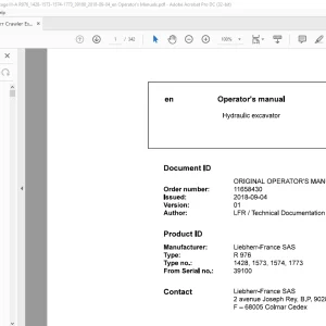 Liebherr Hydraulic excavator R976 1428, 1573, 1574, 1773 Operator's manual 39100 -  PDF DOWNLOAD