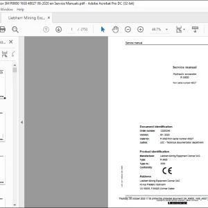 Liebherr Hydraulic excavator R9800 Service manual 1658  - PDF DOWNLOAD