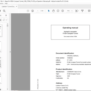 Liebherr Hydraulic excavator R 924 Compact-Tunnel Operating manual SN27384 - PDF DOWNLOAD