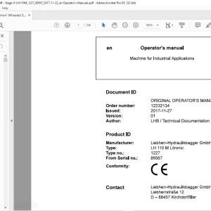 Liebherr LH 110 M Litronic 1227 Machine for Industrial Applications Operator's Manual SN 89567 - PDF DOWNLOAD