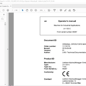 Liebherr LH 120 C 1103 Machine for Industrial Applications Operator's Manual SN 49287 - PDF DOWNLOAD