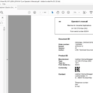 Liebherr LH 120 ETG Kran (RU) 1671 Machine for Industrial Applications Operator's Manual SN 82914 - PDF DOWNLOAD