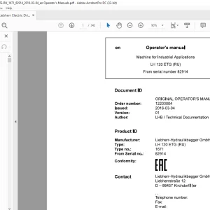 Liebherr LH 120 ETG (RU) 1671 Machine for Industrial Applications Operator's Manual SN 82914 - PDF DOWNLOAD