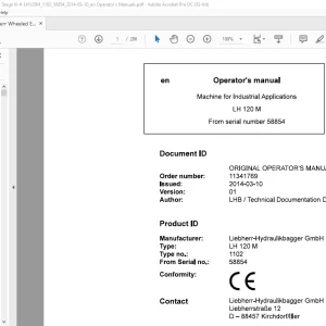 Liebherr LH 120 M 1102 Machine for Industrial Operator's Manual SN 58854 - PDF DOWNLOAD