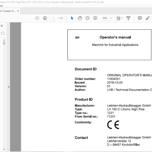 Liebherr LH 150 C Litronic High Rise 1231 Machine for Industrial Operator's Manual SN 71201 - PDF DOWNLOAD