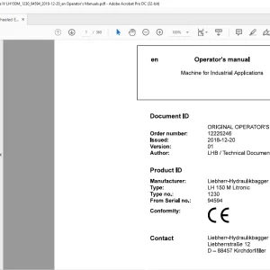 Liebherr LH 150 M Litronic 1230 Machine for Industrial Applications Operator's Manual SN 94594 - PDF DOWNLOAD