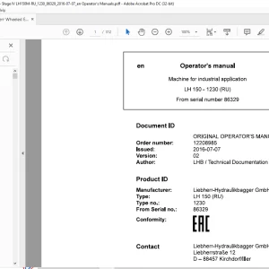 Liebherr LH 150 (RU) 1230 Machine for Industrial Applications Operator's Manual SN 86329 - PDF DOWNLOAD