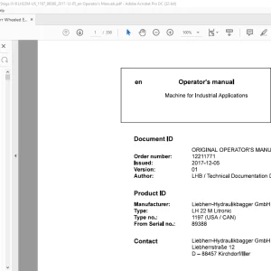 Liebherr LH 22 M Litronic 1197 (USA / CAN) Machine for Industrial Operator's Manual SN 89388 - PDF DOWNLOAD