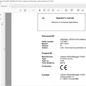 Liebherr LH 24 M Litronic 1198 Machine for Industrial Operator's Manual SN 89416 - PDF DOWNLOAD