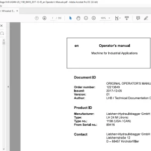 Liebherr LH 24 M Litronic 1198 (USA / CAN) Machine for Industrial Applications Operator's Manual SN 89416 - PDF DOWNLOAD
