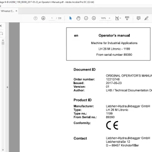 Liebherr LH 26 M Litronic 1199 Machine for Industrial Applications Operator's Manual SN 89390 - PDF DOWNLOAD