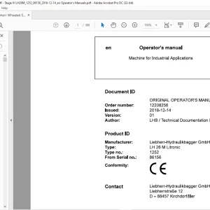 Liebherr LH 26 M Litronic 1252 Machine for Industrial Applications Operator's Manual SN 86156 - PDF DOWNLOAD