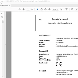 Liebherr LH 30 M Litronic 1200 Machine for Industrial Operator's Manual SN 72811 - PDF DOWNLOAD