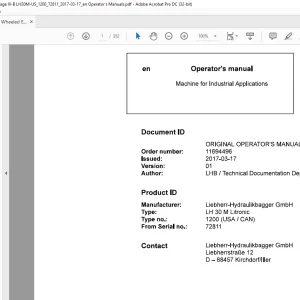 Liebherr LH 30 M Litronic 1200 (USA / CAN) Machine for Industrial Applications Operator's Manual SN 72811 - PDF DOWNLOAD