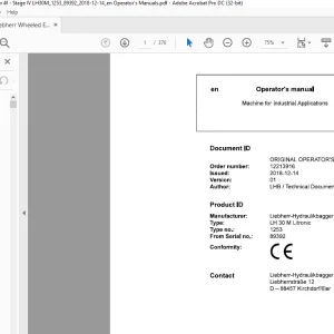 Liebherr LH 30 M Litronic 1253 Machine for Industrial Applications Operator's Manual SN 89392 - PDF DOWNLOAD