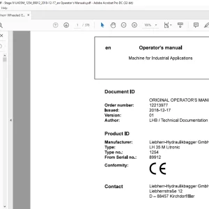 Liebherr LH 35 M Litronic 1254 Machine for Industrial Applications Operator's Manual SN 89912 - PDF DOWNLOAD