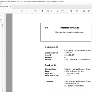 Liebherr LH 35 M Timber Litronic 1220 (USA / CAN) Machine for Industrial Applications Operator's Manual SN 73123 - PDF DOWNLOAD