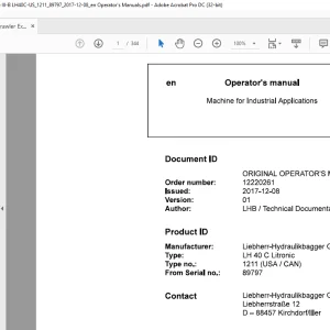 Liebherr LH 40 C Litronic 1211 (USA / CAN) Machine for Industrial Applications Operator's Manual SN 89797 - PDF DOWNLOAD