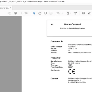 Liebherr LH 40 C Litronic 1527 Machine For Industrial Operator's Manual SN 82227 - PDF DOWNLOAD