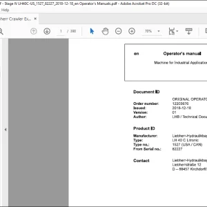 Liebherr LH 40 C Litronic 1527 (USA / CAN) Machine For Industrial Operator's Manual SN 82227 - PDF DOWNLOAD
