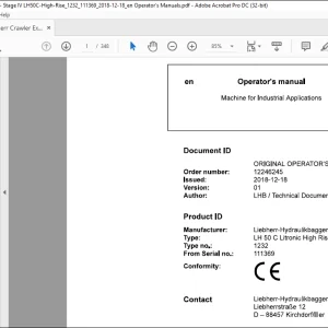 Liebherr LH 50 C Litronic High Rise 1232 Machine For Industrial Operator's Manual SN 111369 - PDF DOWNLOAD