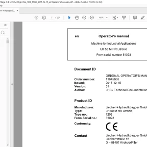 Liebherr LH 50 M HR Litronic Machine for Industrial Applications Operator's Manual SN 51023 - PDF DOWNLOAD