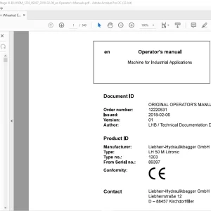 Liebherr LH 50 M Litronic 1203 Machine for Industrial Operator's Manual SN 89397 - PDF DOWNLOAD