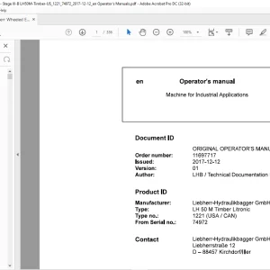 Liebherr LH 50 M Timber Litronic 1221 (USA / CAN) Machine for Industrial Applications Operator's Manual SN 74972