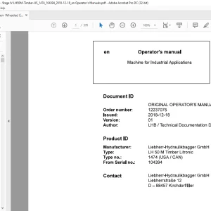 Liebherr LH 50 M Timber Litronic 1474 (USA / CAN) Machine for Industrial Operator's Manual SN 104394 - PDF DOWNLOAD