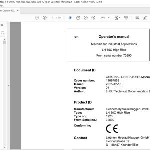 Liebherr LH 50C High Rise 1223 Machine for Industrial Operator's Manual SN 72690 - PDF DOWNLOAD