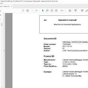 Liebherr LH 60 C Litronic 1212 (USA / CAN) Machine for Industrial Applications Operator's Manual SN 89263 - PDF DOWNLOAD