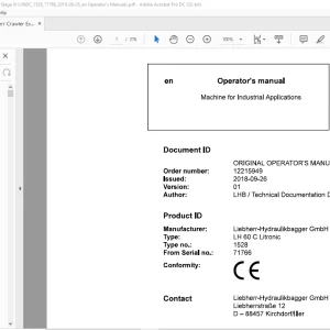 Liebherr LH 60 C Litronic 1528 Machine for Industrial Applications Operator's Manual SN 71766 - PDF DOWNLOAD