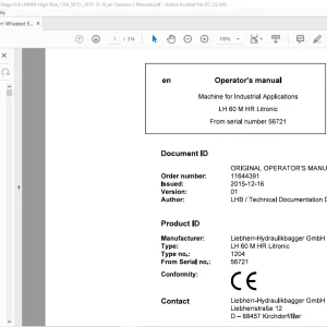 Liebherr LH 60 M HR Litronic 1204 Machine for Industrial Applications Operator's Manual SN 56721 - PDF DOWNLOAD
