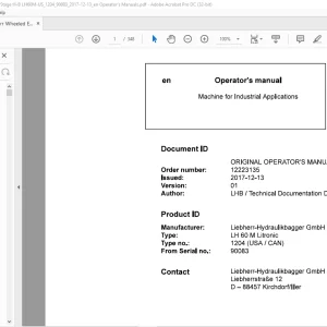 Liebherr LH 60 M Litronic 1204 (USA / CAN) Machine for Industrial Operator's Manual SN 90083 - PDF DOWNLOAD