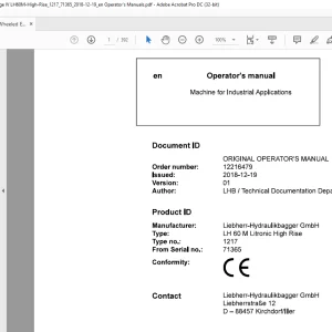 Liebherr LH 60 M Litronic High-Rise 1217 Machine for Industrial Applications Operator's Manual SN 71365 - PDF DOWNLOAD