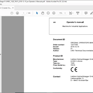 Liebherr LH 80 C Litronic 1529 Machine For Industrial Operator's Manual SN 76315 - PDF DOWNLOAD