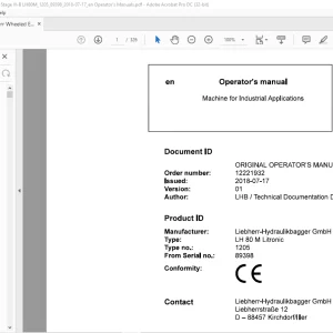 Liebherr LH 80 M Litronic 1205 Machine for Industrial Applications Operator's Manual SN 89398 - PDF DOWNLOAD