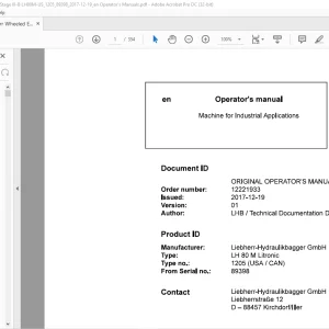 Liebherr LH 80 M Litronic 1205 (USA / CAN) Machine for Industrial Operator's Manual SN 89398 - PDF DOWNLOAD