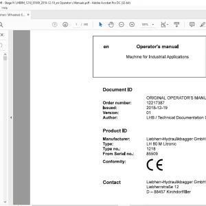 Liebherr LH 80 M Litronic 1218 Machine for Industrial Applications Operator's Manual SN 85509 - PDF DOWNLOAD