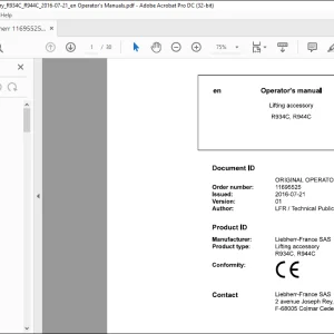 Liebherr Lifting accessory R934C R944C Operator's manual -  PDF DOWNLOAD