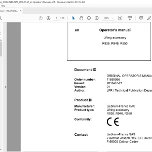 Liebherr Lifting accessory R936, R946, R950 Operator's manual -  PDF DOWNLOAD