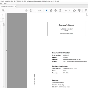 Liebherr P 944 791 793 Hydraulic Excavator Operator's Manual SN 24342 - PDF DOWNLOAD