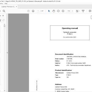 Liebherr P 954 C 783 Hydraulic Excavator Operating Manual SN 34951 - PDF DOWNLOAD