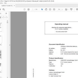 Liebherr R 317 Litronic Industrie 1043 Machine for Industrial Applications Operating Manual SN 56335 - PDF DOWNLOAD