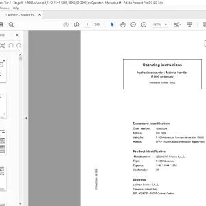Liebherr R 906 Advanced 1142 1144 1285 Material Handler Hydraulic Excavator Operating Manual SN 18002 - PDF DOWNLOAD