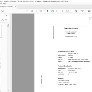 Liebherr R 906 Classic 1140 1141 1283 Hydraulic Excavator Operating Manual SN 27415 - PDF DOWNLOAD