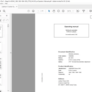 Liebherr R 914 C Litronic 1062 1063 1064 1065 Hydraulic Excavator Operating Manual SN 27782 - PDF DOWNLOAD