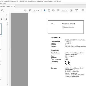 Liebherr R 914 Compact 1511 Hydraulic Excavator Operator's Manual SN 45264 - PDF DOWNLOAD