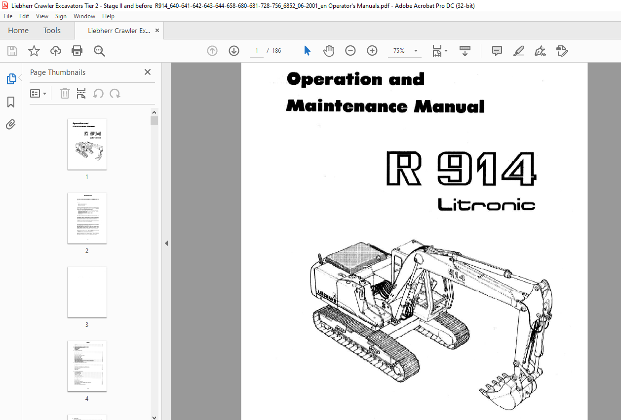 Liebherr R 914 Litronic Excavator Operation & Maintenance Manual - PDF ...